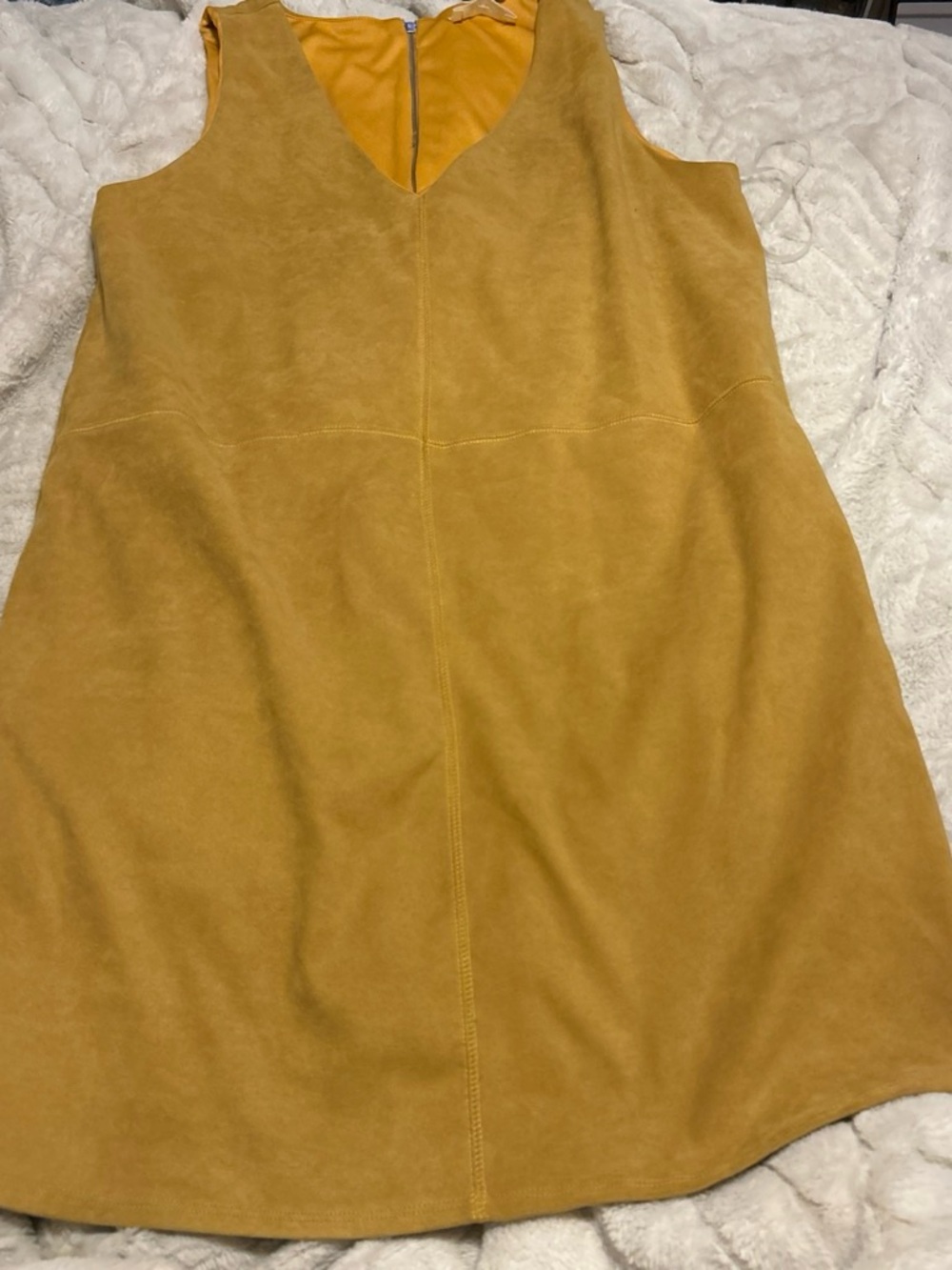 Peach Love California Mustard Gold V‑Neck Sleeveless Dress Suede